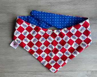 Croatia Soccer Pet Bandana: Red & White Checkered Reversible Dog/Cat Gift