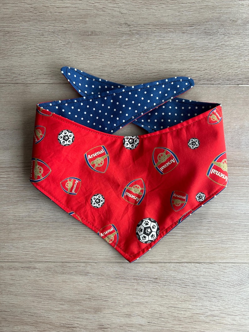 Arsenal FC Pet Bandana: Reversible Dog/Cat Bandana, Soccer Fan Gift, Football Club Accessory image 1