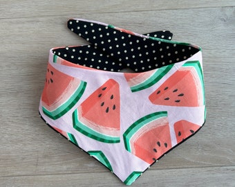Watermelon Pet Bandana, Dog or Cat Scarf, Reversible Black and White Polka Dots (snap buttons optional)