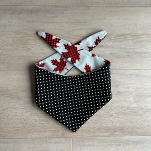 Canadian Maple Leaf Pet Bandana, Dog or Cat Scarf, Reversible Polka Dots snap buttons optional image 2