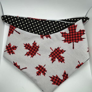 Canadian Maple Leaf Pet Bandana, Dog or Cat Scarf, Reversible Polka Dots snap buttons optional image 6