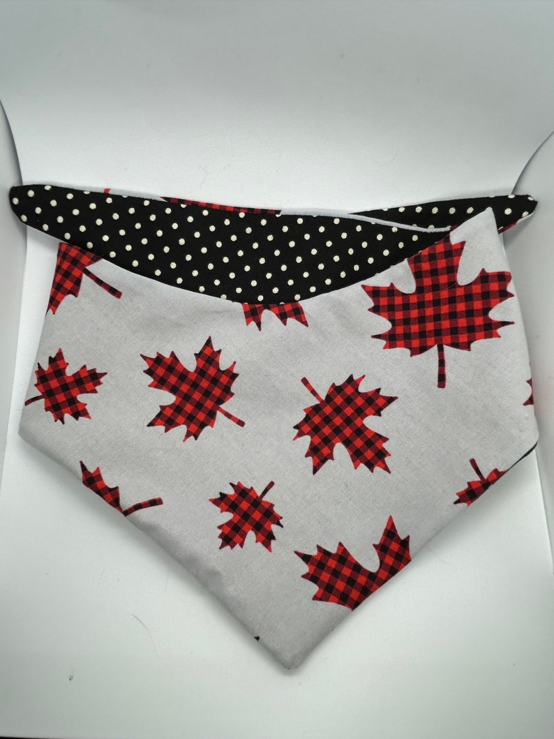 Canadian Maple Leaf Pet Bandana, Dog or Cat Scarf, Reversible Polka Dots snap buttons optional image 6