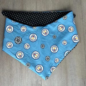 Manchester PUPPY, Manchester City F.C. iconic club crest print INSPIRED, Pet Bandana for Dog or Cat, Reversible, Black and white polka dots