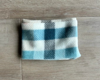 Blue White Plaid Microfleece Pet Neckwarmer, Snood for Dog or Cat, Winter Warm Scarf for Pets (snap buttons optional)