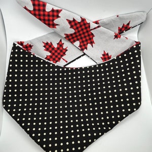 Canadian Maple Leaf Pet Bandana, Dog or Cat Scarf, Reversible Polka Dots snap buttons optional image 5
