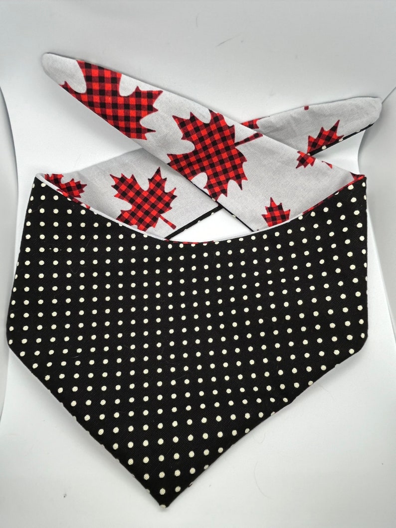 Canadian Maple Leaf Pet Bandana, Dog or Cat Scarf, Reversible Polka Dots snap buttons optional image 5