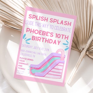Printable Water Slide Party Invitation, Water Slide Birthday Party Invitation, Pool Birthday Party, Summer Birthday Party, Summer Birthday,