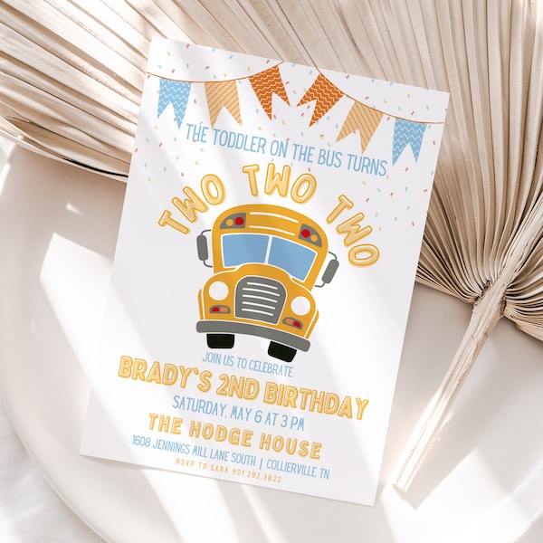 EDITABLE Wheels on the Bus Invitation, Wheels on the Bus Invite, Wheels on the Bus Theme, School Bus Birthday Invitation, Canva Template