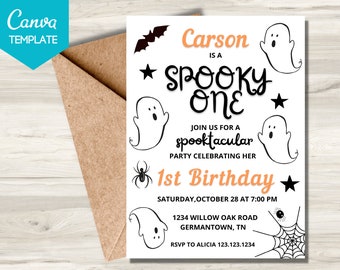 Bearbeitbare Halloween-Geburtstagseinladung, Halloween-Einladung, Spooky One Birthday, Spooky One Invite, Spooky One Einladung, Spooky One