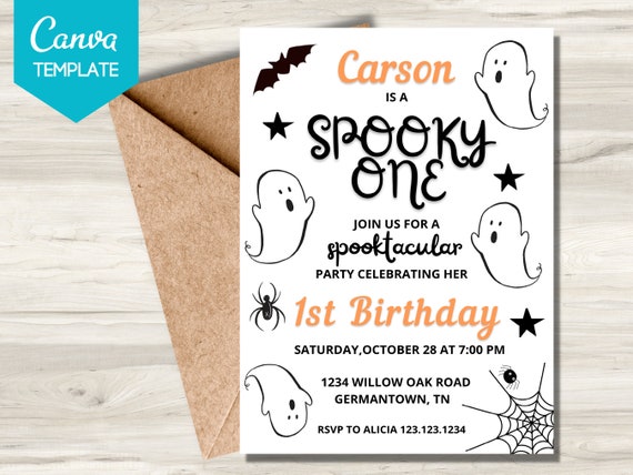 Editable Halloween Birthday Invitation, Halloween Invitation, Spooky One Birthday, Spooky One Invite, Spooky One Invitation, Spooky One
