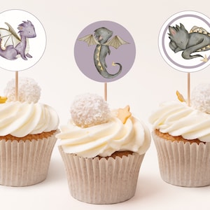 INSTANT DOWNLOAD Dragon Cupcake Topper, Printable, Dragon Birthday Party, Dragon Baby Shower Cupcake Topper, Digital, Cupcake Topper