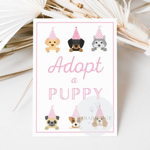 INSTANT DOWNLOAD Adopteer een puppy teken, afdrukbaar, hond verjaardagsfeestje, puppy adoptie, meisje, dierenarts, puppy Pawty afdrukbaar, digitaal, decor, Paw-ty