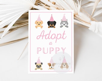 INSTANT DOWNLOAD Adopt A Puppy Sign, Printable, Dog Birthday Party, Puppy Adoption, Girl, Vet, Puppy Pawty Printable, Digital, Decor, Paw-ty