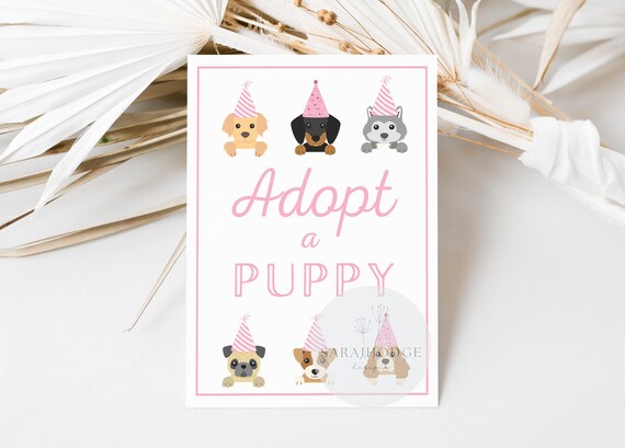 INSTANT DOWNLOAD Adopt A Puppy Sign, Printable, Dog Birthday Party, Puppy Adoption, Girl, Vet, Puppy Pawty Printable, Digital, Decor, Paw-ty