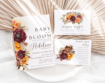 Fall Baby Shower Invitation, Autumn Baby Shower Invitation, Fall Flowers Baby Shower, Fall Baby Shower, Fall Baby Shower Invite