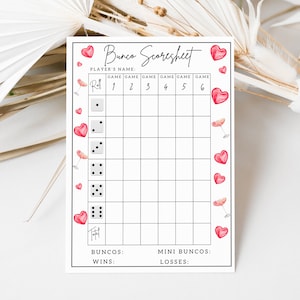 Bunco Score sheets, Bunco Score Card, Bunco Score Sheets x 4, Bunco Cards, Bunco Game Night, Bunco Game, Printable PDF, Bunco Valentine&#39;s