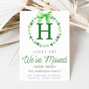 Shamrock Moving Card, Clover Moving Announcement, St. Patricks Moving Announcement, March Moving Card, We've Moved Holiday Card, Moving Card