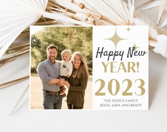 Carte du Nouvel An, carte du Nouvel An familial, carte du Nouvel An avec photos, modèle de carte What a Year, carte du Nouvel An modifiable, modèle Canva