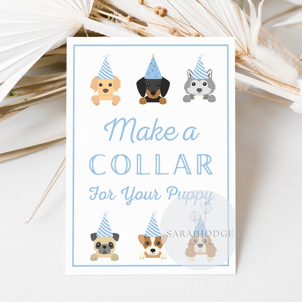 INSTANT DOWNLOAD Make a Collar for Puppy Sign, Printable, Puppy Birthday Party,  Boy, Vet, Puppy Pawty Printable, Digital, Decor, Paw-ty