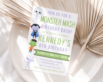 Halloween Invitation, Halloween Birthday Invitation, Halloween Party Invitation, Monster Mash Invitation, Monster Party, Costume Party