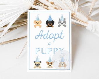 INSTANT DOWNLOAD Adopt A Puppy Sign, Printable, Dog Birthday Party, Puppy Adoption, Boy, Vet, Puppy Pawty Printable, Digital, Decor, Paw-ty