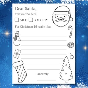Página para colorear Carta a Santa, Hoja para colorear de la lista de Navidad, Carta a Santa, Lista de Navidad para niños, Lista de deseos de Navidad, Actividad navideña