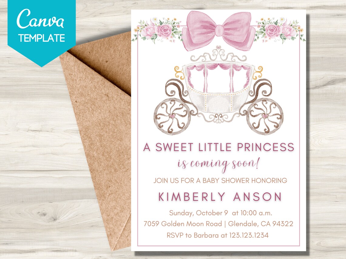 Princess Carriage Baby Shower Invitation Template Printable - Etsy