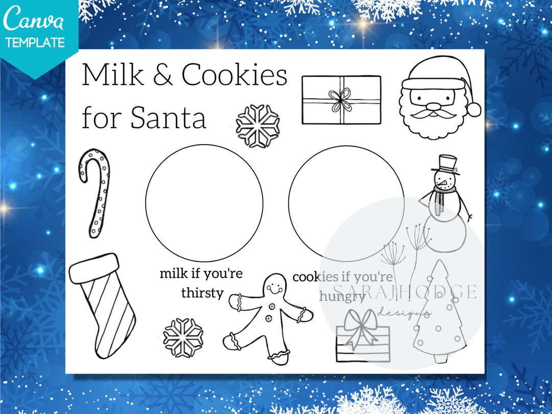 Cookies for Santa Printable, Christmas Coloring Sheet, Milk and Cookies ...