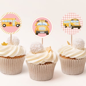 INSTANT DOWNLOAD Wheels on the Bus Cupcake Topper, Printable, Wheels on the Bus Party, School Bus Cupcake Toppers, School Bus Theme Decor