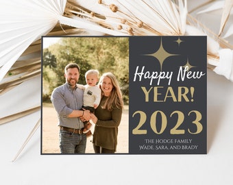 Carte du Nouvel An, carte du Nouvel An familial, carte du Nouvel An avec photos, modèle de carte What a Year, carte du Nouvel An modifiable, modèle Canva