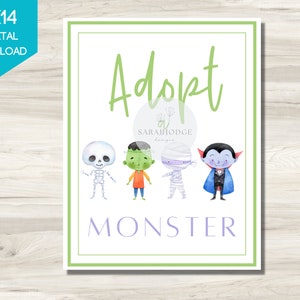 11x14 Adopt a Monster Sign, Adopt a Monster Poster, Adopt a Monster Station, Halloween Decor, Halloween Party Decor, Halloween Decoration
