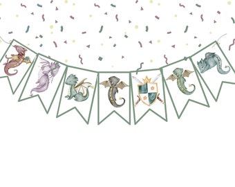 Dragon Party Banner, Dragon Party Decoration, Dragon Birthday Party Banner, Watercolor Dragon Banner, Dragon Decor, Dragon Shower Banner