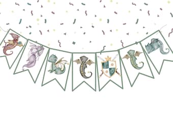 Dragon Party Banner, Dragon Party Decoration, Dragon Birthday Party Banner, Watercolor Dragon Banner, Dragon Decor, Dragon Shower Banner