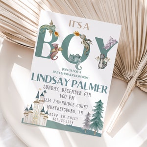 Dragon Baby Shower Invitation, Boy Baby Shower Invitation, Baby Dragon Invitation, Dragon Theme Baby Shower, It&#39;s a Boy Invitation, Dragon