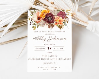 Fall Bridal Shower Invitation, Autumn Bridal Shower Invitation, Fall Flowers Shower, Fall Wedding Shower, Fall Wedding Shower Invite