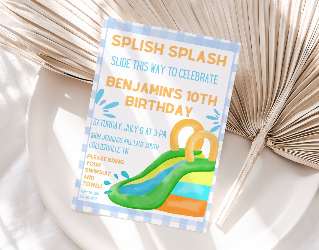 Printable Water Slide Party Invitation, Water Slide Birthday Party ...