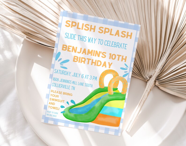 Printable Water Slide Party Invitation, Water Slide Birthday Party ...