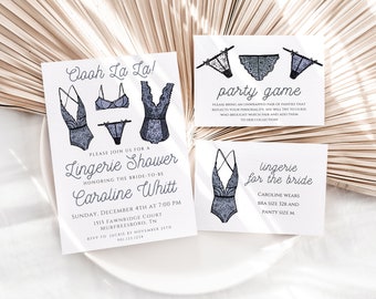 Lingerie Shower Invitation, Lingerie Shower Invite, Lingerie Invitation, Lingerie Shower, Bachelorette Invite, Panties for the Bride, Bra