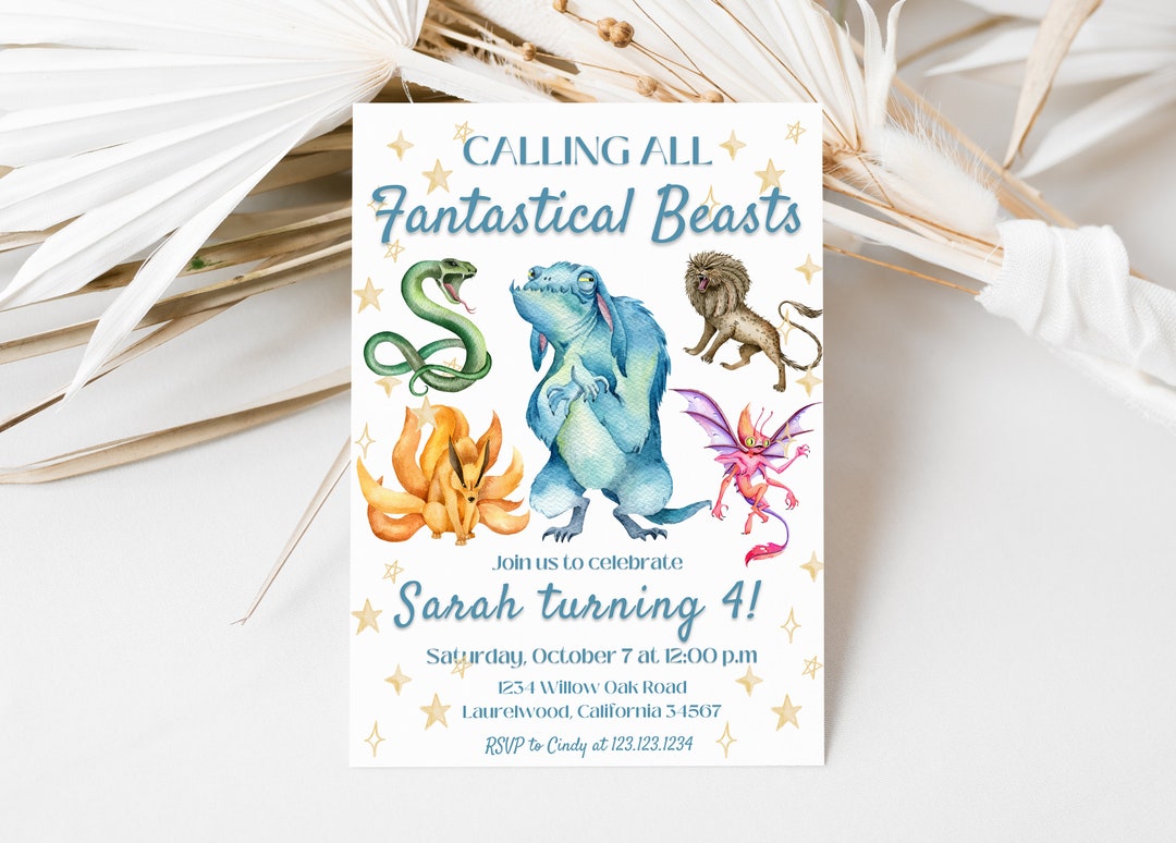 Mythical Creatures Invitation, Fantastic Beasts Invitation, Magical ...