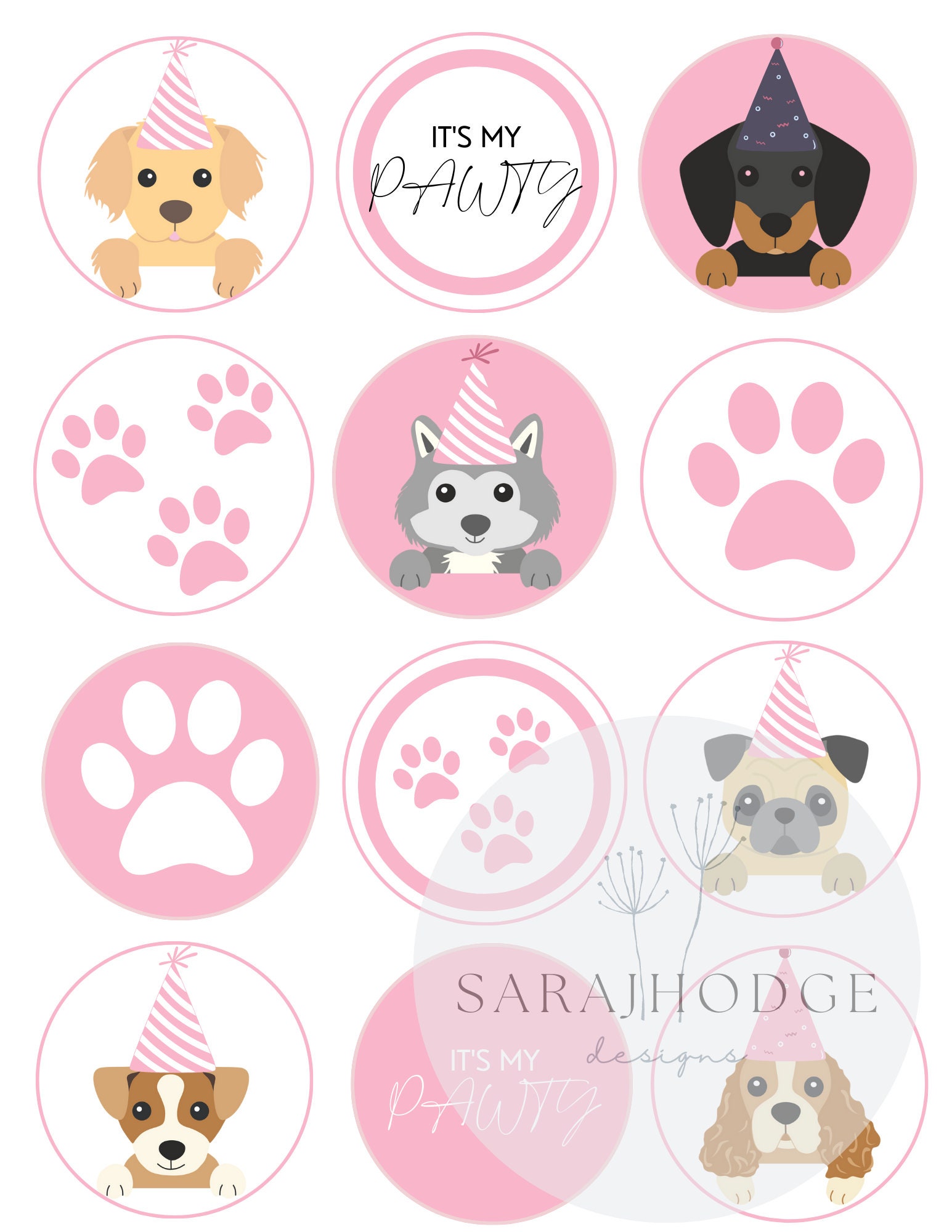 INSTANT DOWNLOAD Puppy Pawty Cupcake Topper, Printable, Dog Birthday Party, Puppy Party Cupcake ...