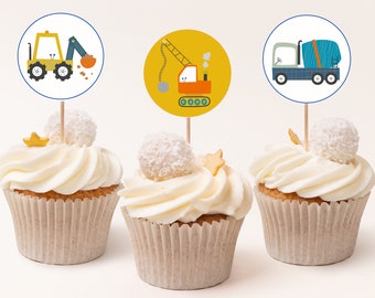 INSTANT DOWNLOAD Construction Cupcake Topper, Printable, Construction Birthday Party, Construction Baby Shower Cupcake Topper, Truck Cupcake