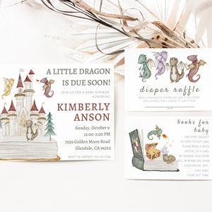 Dragon Baby Shower Invitation, Boy Baby Shower Invitation, Baby Dragon Invitation, Dragon Theme Baby Shower, Diaper Raffle, Books for Baby