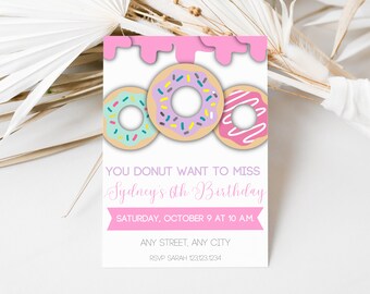 Donut Birthday Party, Donut Party, Donut Invitation, Donut Theme Party, Donut Invite, Donut Want to Miss It, Donut Invite for Girls