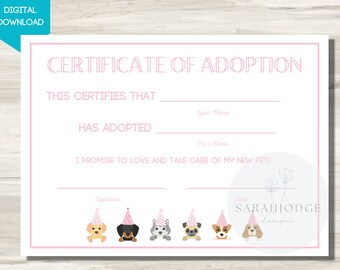 Adoptieren Sie einen Welpen Zeichen, Welpen Adoption Zertifikat, Welpen Geburtstag, Hund Tier Adoption, Stoffhund Adoption, Welpen Geburtstag Dekor, Welpen Party