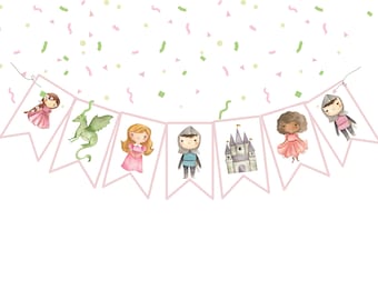 Printable Princess Party Banner, Princess Party Decoration, Princess Birthday Party Banner, Watercolor Princess Banner, Princess Decor, Pink