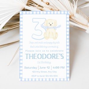 Classic Puppy Invitation,  Snips and Snails and Puppy Dog Tails Birthday Theme, Watercolor Puppy Theme Birthday, Boy Puppy Invitation