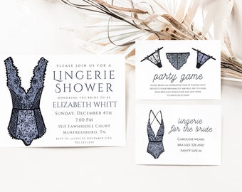 Lingerie Shower Invitation, Lingerie Shower Invite, Lingerie Invitation, Lingerie Shower, Bachelorette Invite, Panties for the Bride, Bra