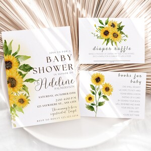 Sunflower Baby Shower, Sunflower Baby, Diaper Raffle Card, Book for Baby Card, Baby Shower Invitation, Baby Shower Bundle, Sunflower Shower