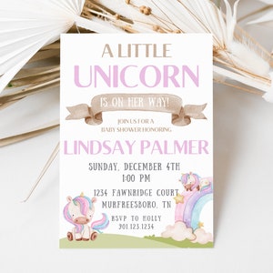 Unicorn Baby Shower Invitation, Unicorn Invite, Unicorn Theme Shower, Unicorn Party, Unicorn Shower, Fantasy Birthday Invite, Unicorns