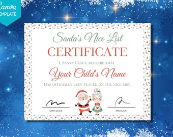 Nice List Certificate, Santa Nice List Certificate, Nice List Award, Christmas Activity for Kids, Santa Claus Nice List, White Santa